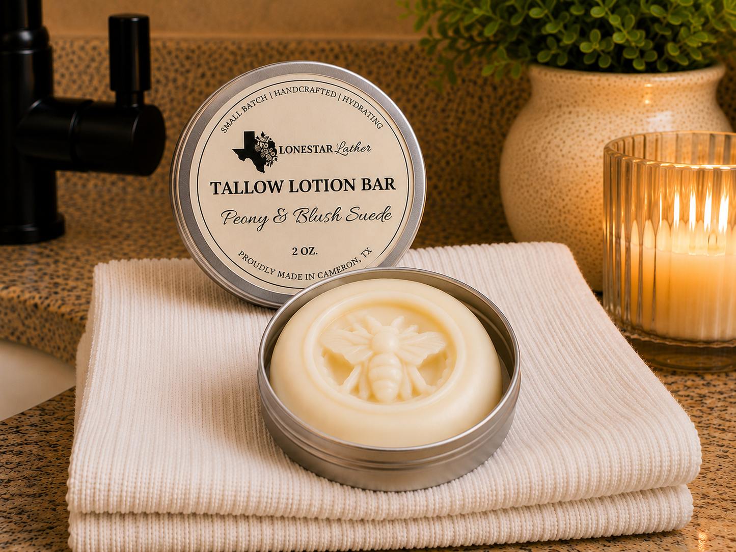 Tallow Lotion Bar - Peony and Blush Suede